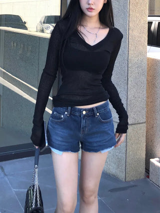 Deep Blue Raw Denim Shorts