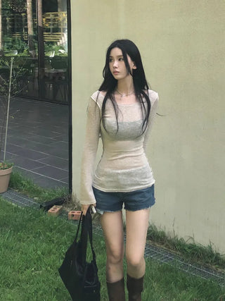 Shine Slim Knit T-Shirt - Back Point