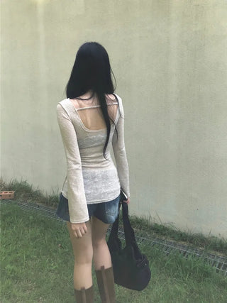 Shine Slim Knit T-Shirt - Back Point