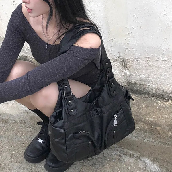Bass leather shoulder bag
