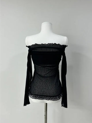 Ribbon lace off-the-shoulder tee