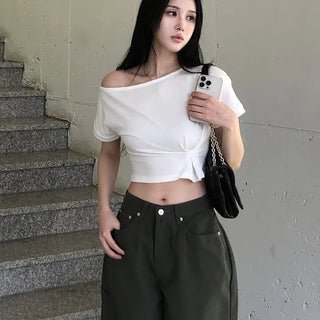 Shirring one-off short-sleeve tee