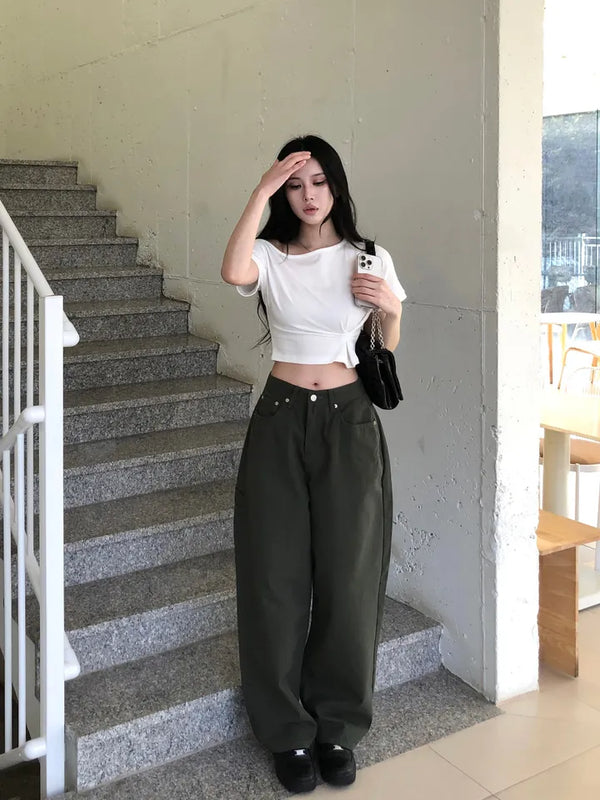 Button pocket wide pants