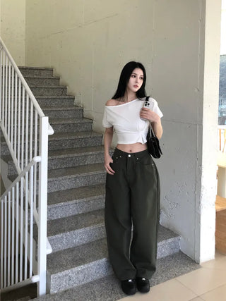 Button pocket wide pants