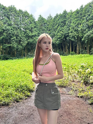 Line color block cargo skirt