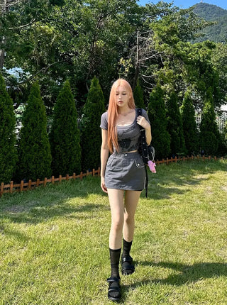 Line color block cargo skirt