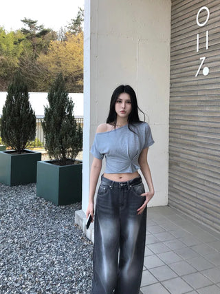 Pocket wide denim pants