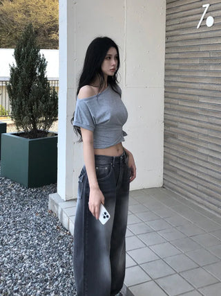 Pocket wide denim pants