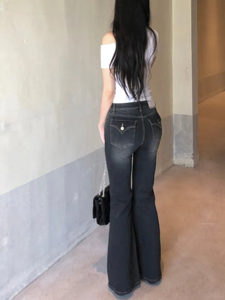 Pocket Washed Bootcut Denim Pants