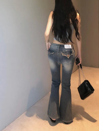 Pocket Washed Bootcut Denim Pants