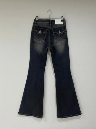 Pocket Washed Bootcut Denim Pants