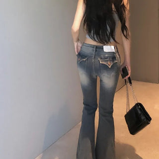 Pocket Washed Bootcut Denim Pants