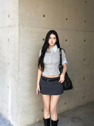 Layered Shirt Button Tee