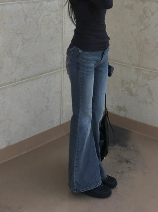 Ribbon Pocket Bootcut Denim Pants