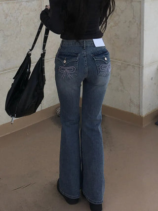 Ribbon Pocket Bootcut Denim Pants