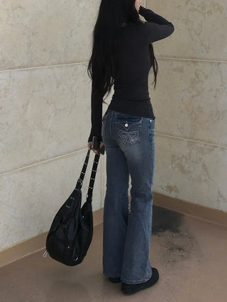 Ribbon Pocket Bootcut Denim Pants