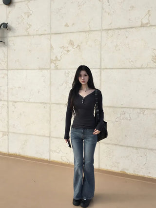 Ribbon Pocket Bootcut Denim Pants