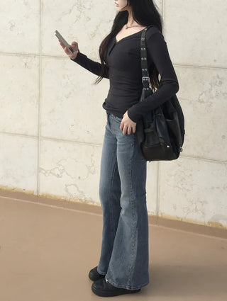 Ribbon Pocket Bootcut Denim Pants