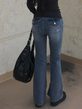 Ribbon Pocket Bootcut Denim Pants