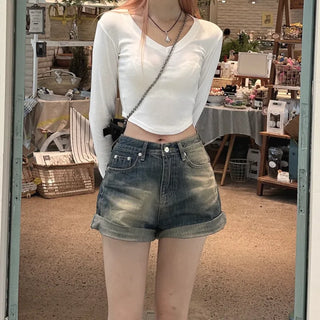 Vintage Damage Washed Denim Shorts