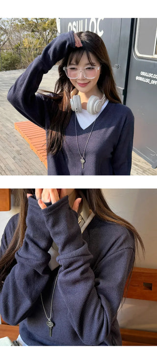 V Neck Knit Top