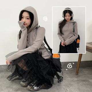 Button Knit Hoodie