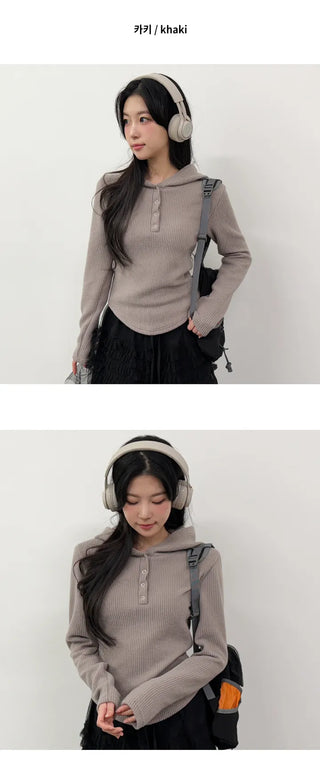 Button Knit Hoodie