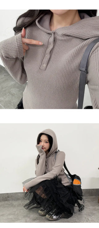 Button Knit Hoodie