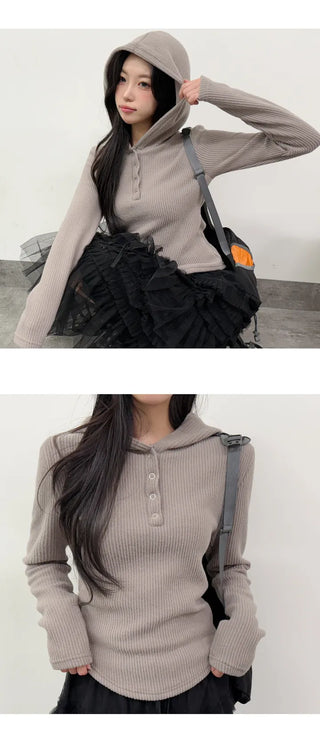 Button Knit Hoodie
