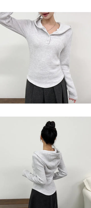 Button Knit Hoodie