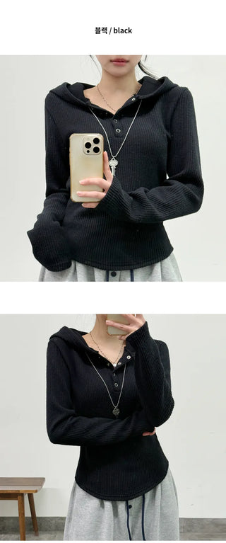 Button Knit Hoodie