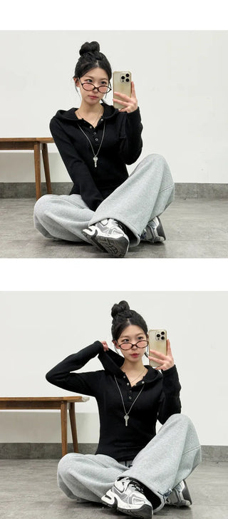 Button Knit Hoodie