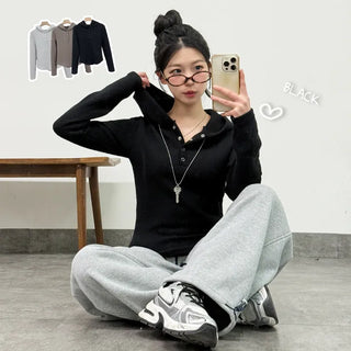 Button Knit Hoodie