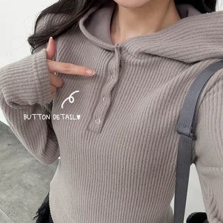 Button Knit Hoodie