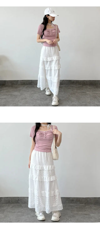 Lace Tiered Long Skirt