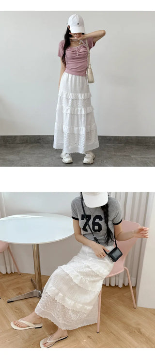 Lace Tiered Long Skirt