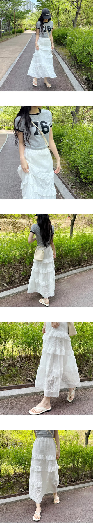 Lace Tiered Long Skirt