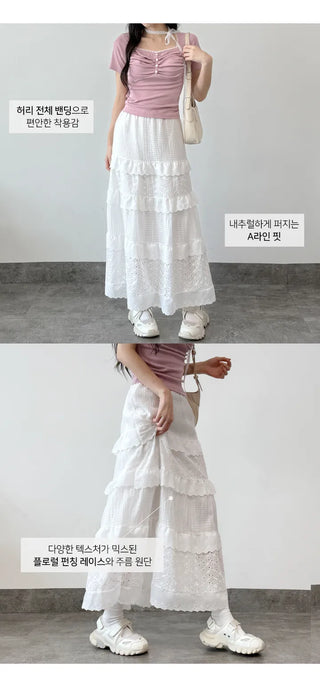 Lace Tiered Long Skirt