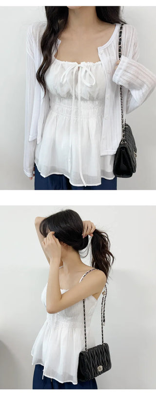 Ribbon Shirred Blouse