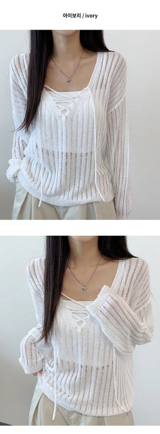Mesh V Neck Knit