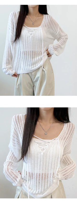 Mesh V Neck Knit