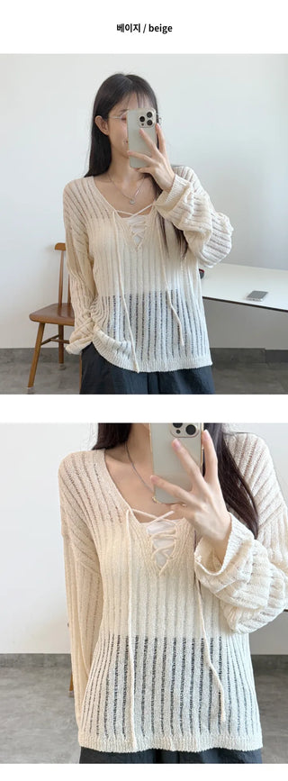 Mesh V Neck Knit