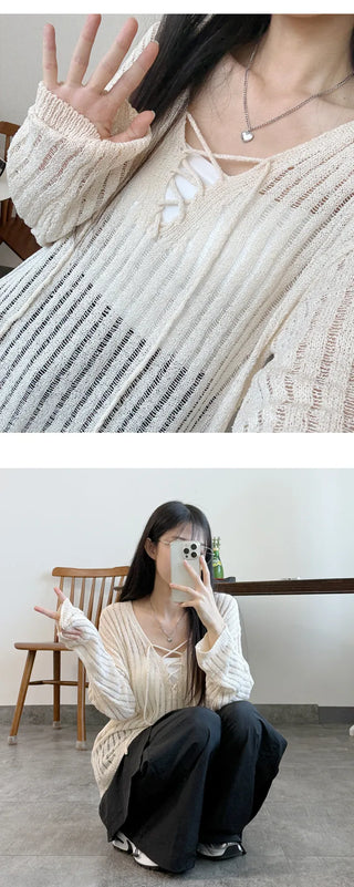 Mesh V Neck Knit