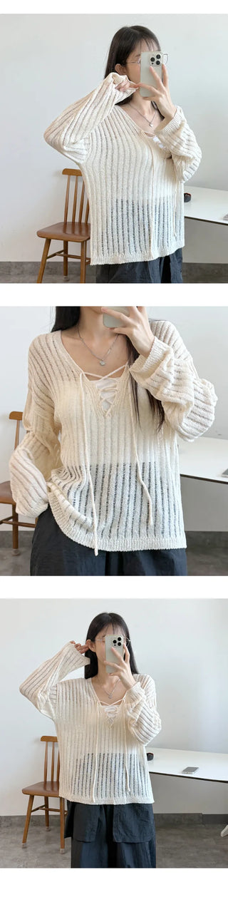 Mesh V Neck Knit