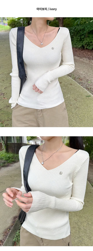Ribbed V Neck Knit