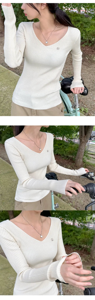 Ribbed V Neck Knit