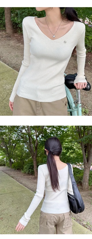 Ribbed V Neck Knit