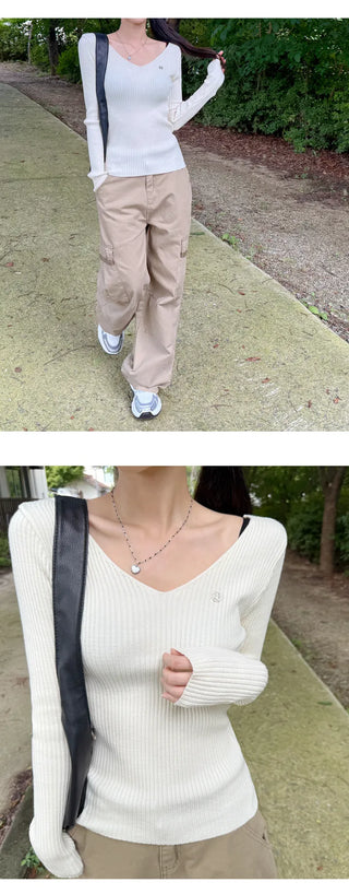 Ribbed V Neck Knit