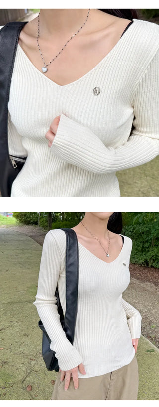 Ribbed V Neck Knit