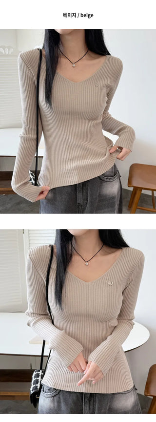 Ribbed V Neck Knit